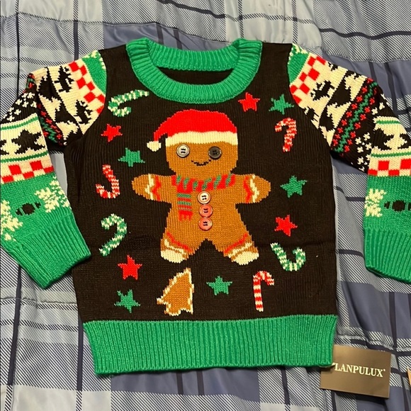NWT Festive Gingerbread Sweater with Green Accents unisex - Picture 1 of 4